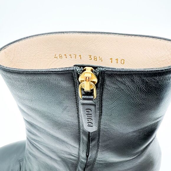 Gucci Black Leather Boots Rhinestone Embellished Block Heels EU 38.5 US 8.5 - Picture 9 of 12